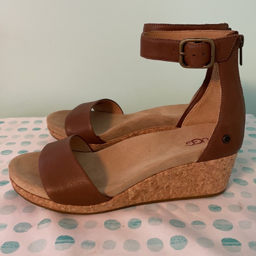 SOLD Ugg leather wedge sandals size 9 - Picture 1 of 9